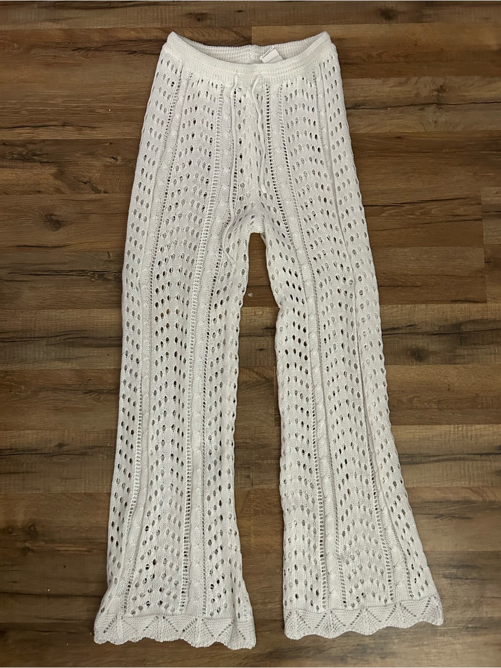 Women's White Crochet Flare Pants